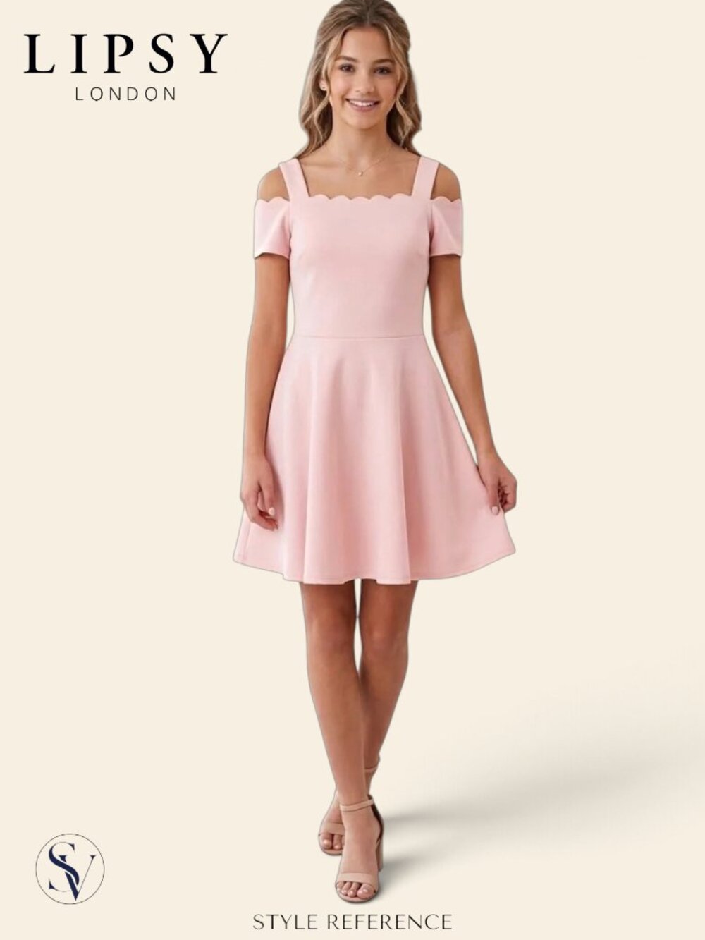 NWT Lipsy Girl Pink Scallop Bardot Cold Shoulder Skater Dress - Age 15-16